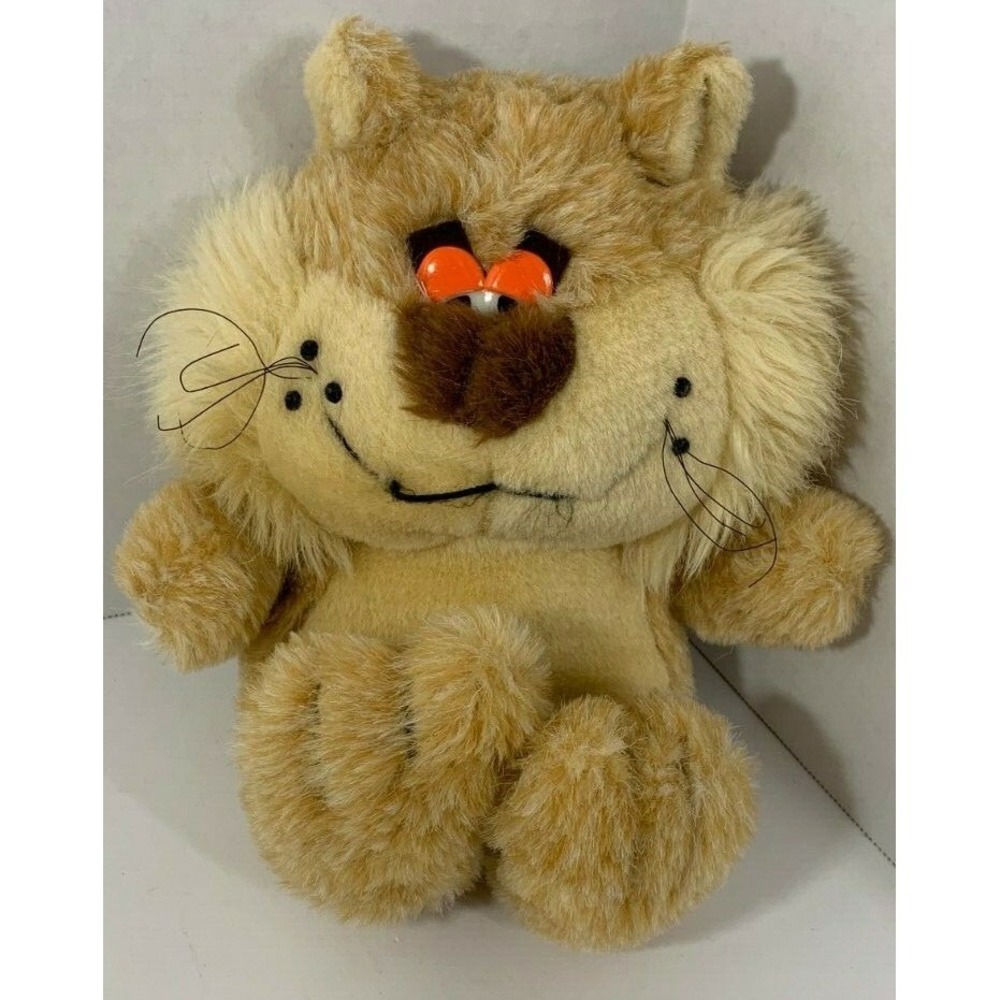 Vintage MTY International Plush Lion Cat Bear orange droopy sleepy eyes freckles